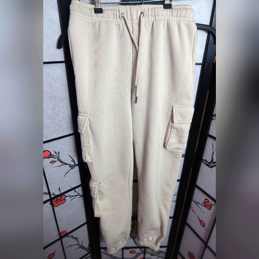 Better/Together Cream Cargo Sweatpants with Elastic Waistband and Cuffed Ankles